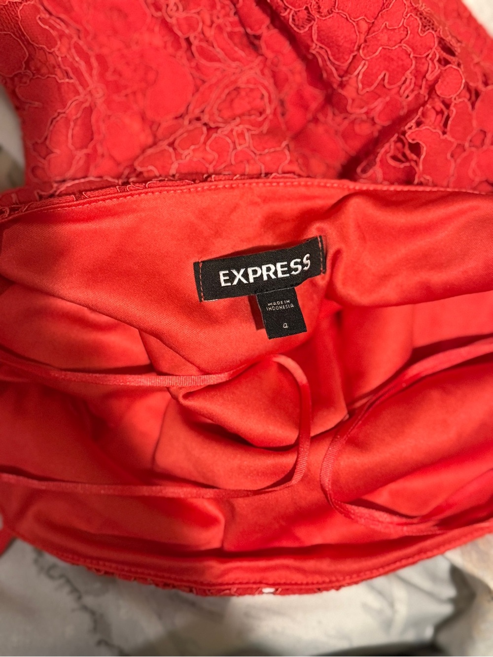 Express Strapless Orange Red Lace Cocktail Dress